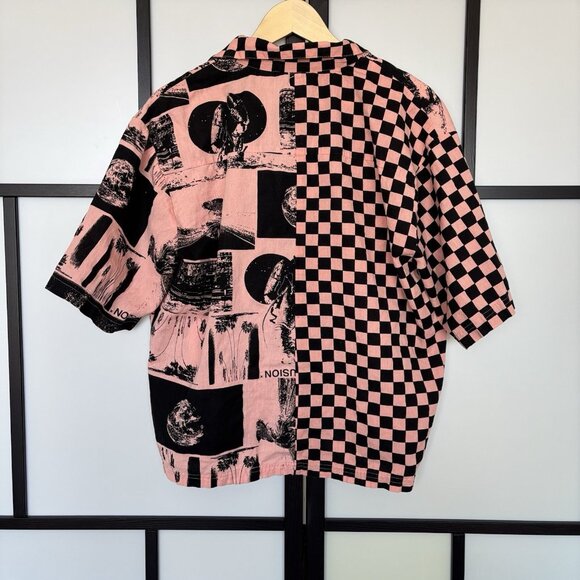 Collusion Women’s OVERSIZED FIT Shirt Checkered Size Small Pink Black Boxy - Picture 4 of 15